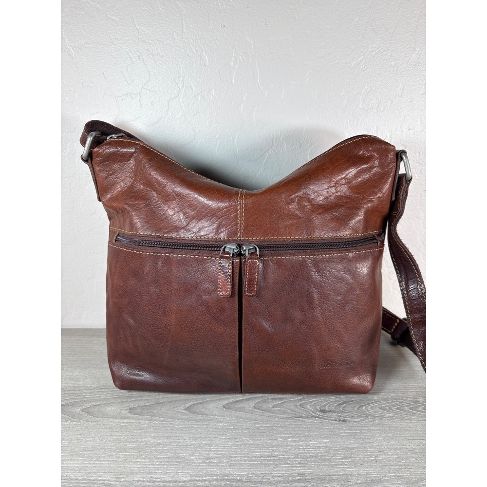 Jack Georges Voyager Uptown Brown Leather Crossbody Bag Hobo Shoulder Purse